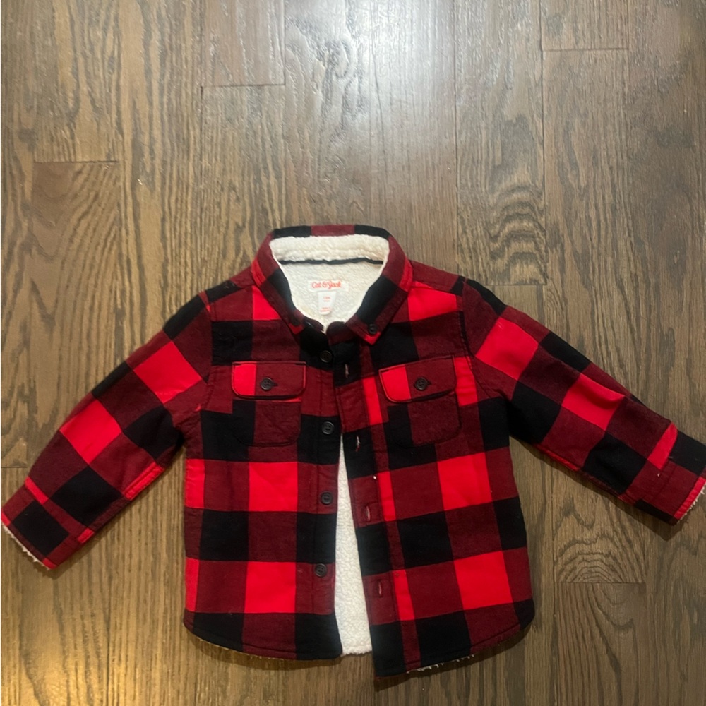 Cat & Jack Red and Black Plaid Jean Jacket